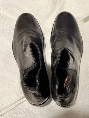 Prada Black Leather Shoe with Red Logo Accent